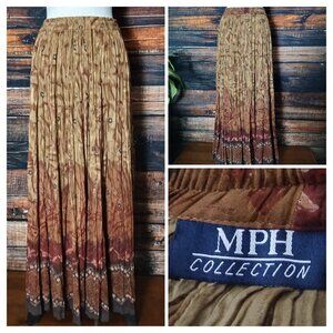 MPH Vintage Maxi Skirt M Pleated Broom 100% Cotton Brown Wine Bohemian Hippie